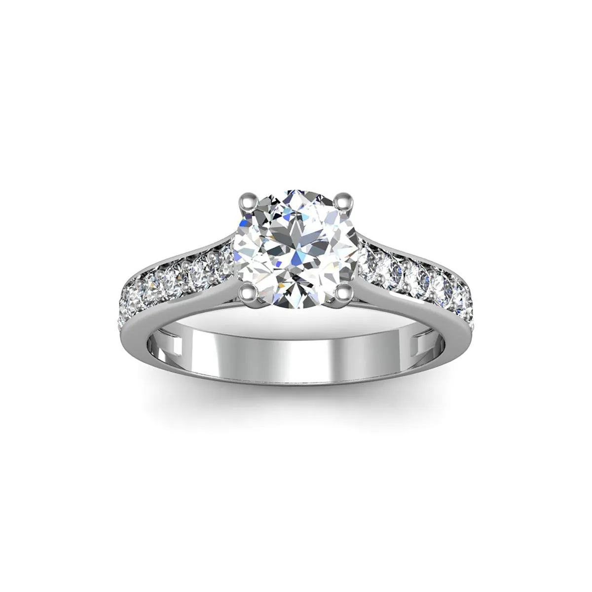 1 1/2 Carat Round Shape Moissanite Engagement Ring In 14 Karat White Gold