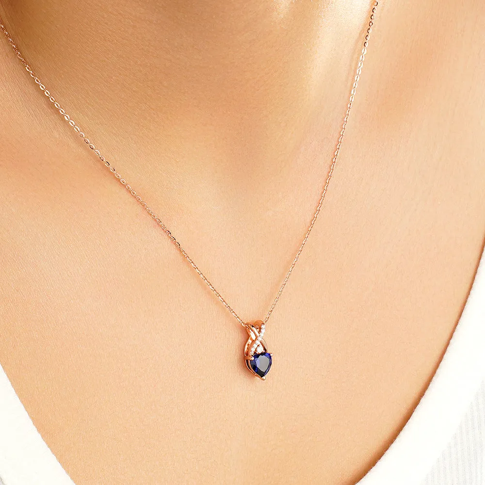 1.16 CT. Solitaire Heart Sapphire and White Sapphire Pendant