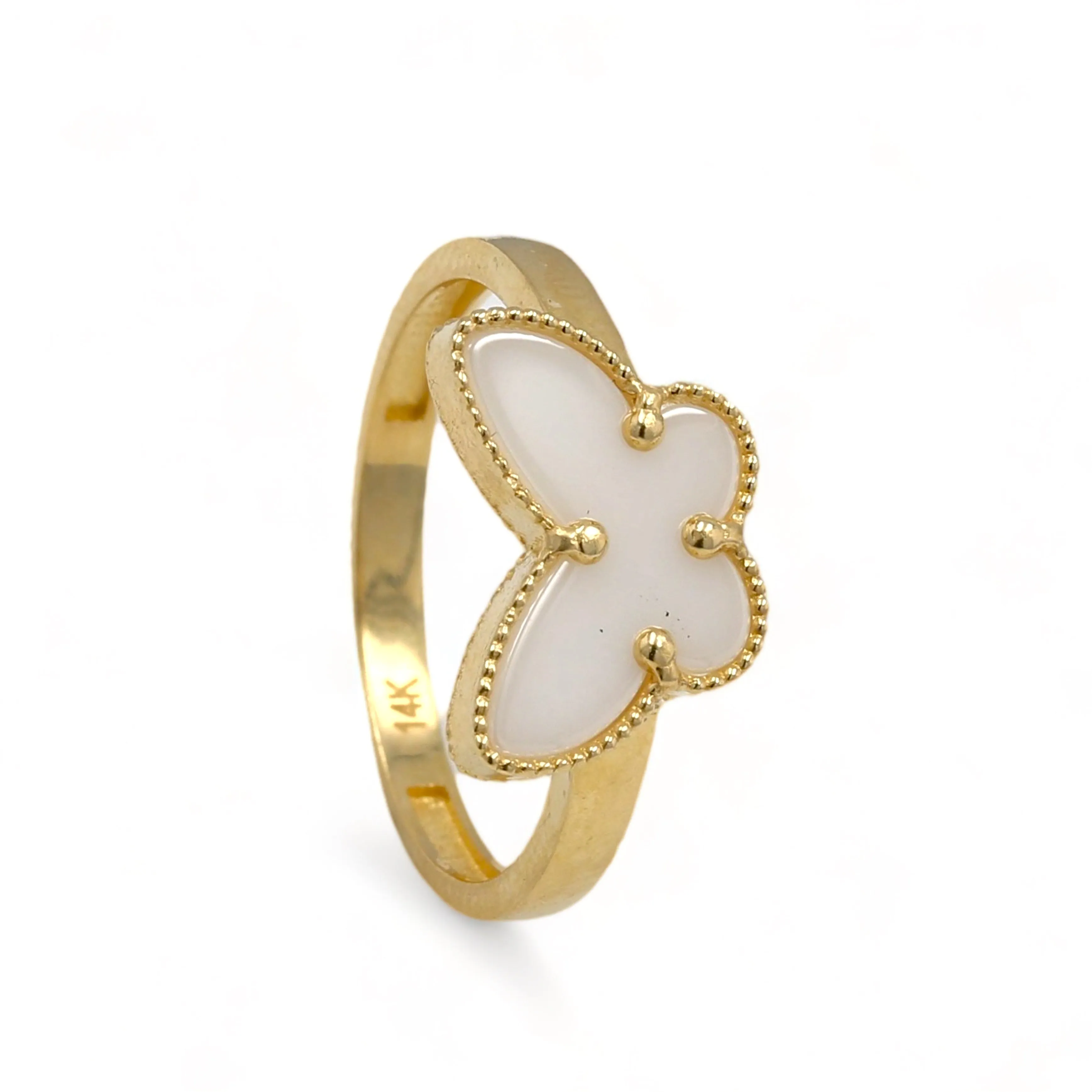 14K Yellow gold butterfly mother pearl ring-227074