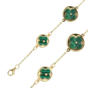 14K Yellow gold green Malachite clover bracelet-VB01