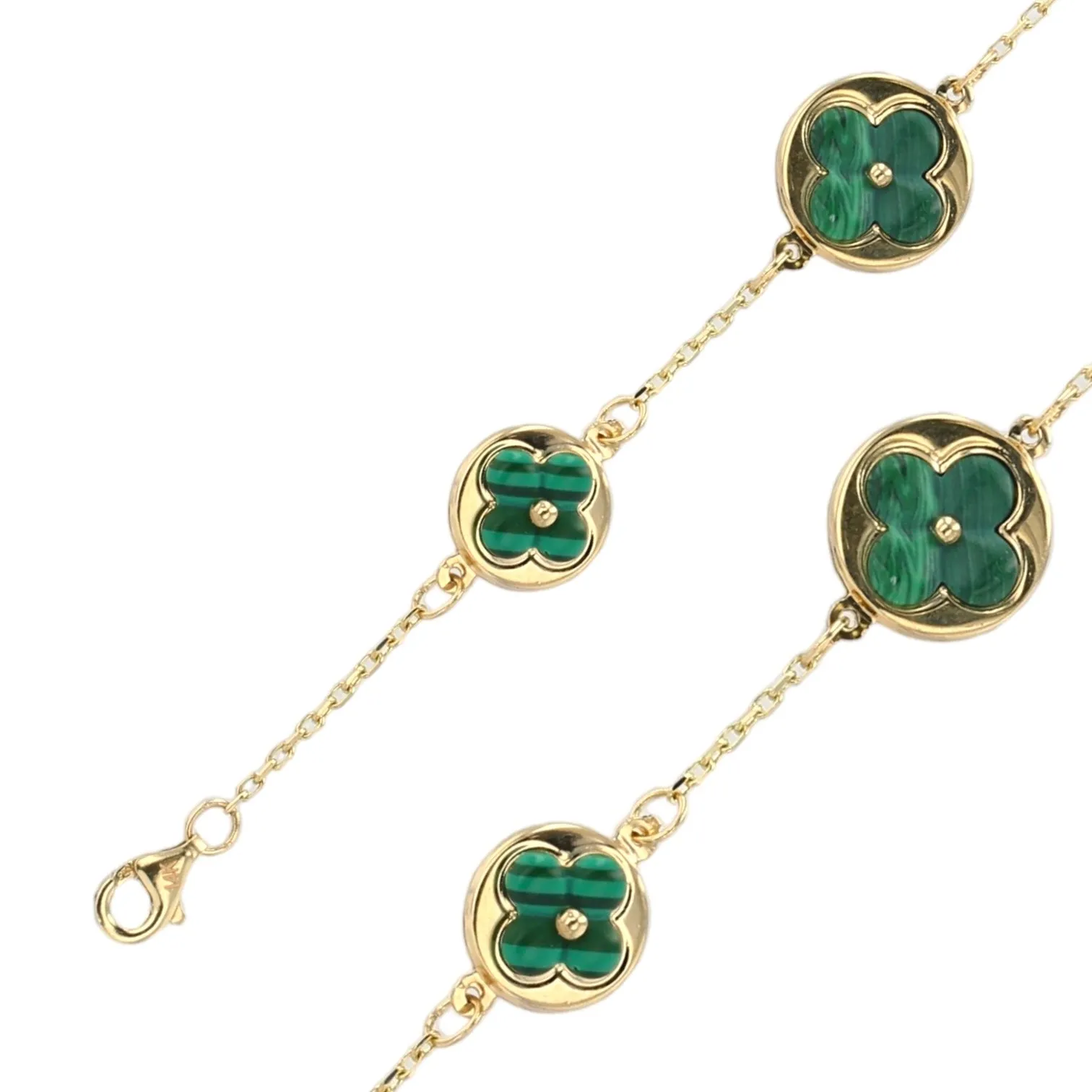 14K Yellow gold green Malachite clover bracelet-VB01