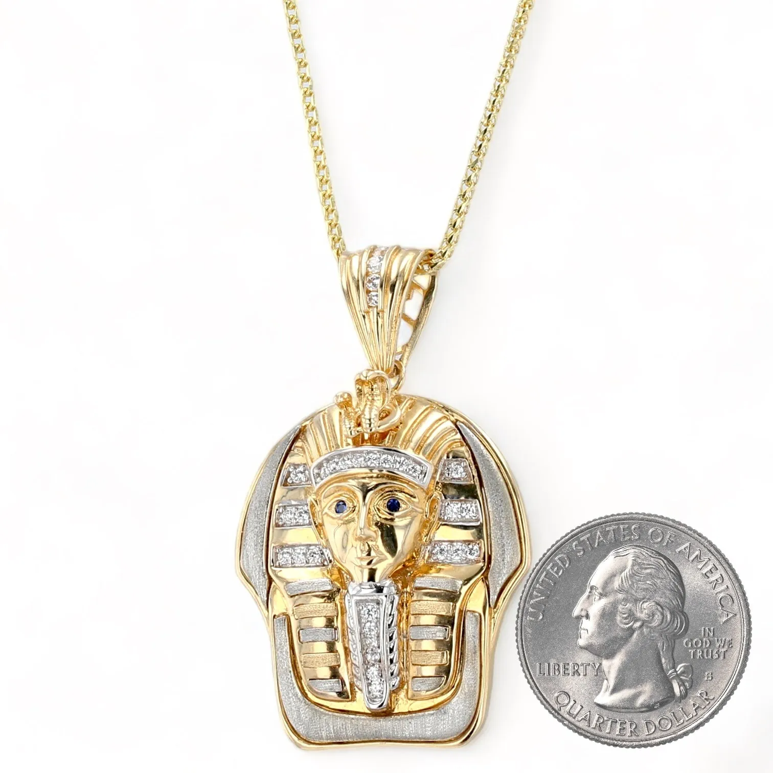 14K Yellow gold solid Franco chain Tutankhamun pendant-1290