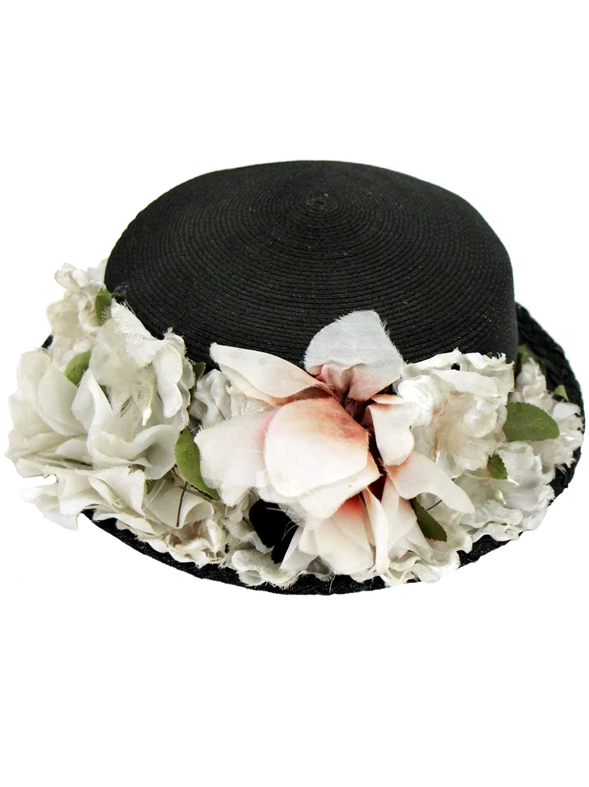 1950s Vintage Woven Black Floral Hat