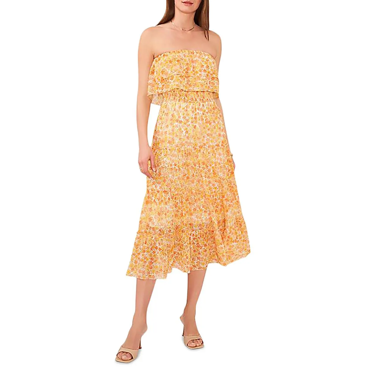 1.State Womens Floral Print Smocked Maxi Dress