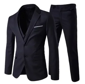 3-Piece Notched Lapel Casual Black Suit