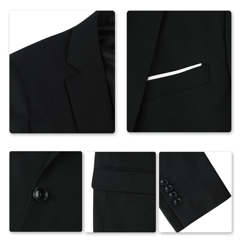 3-Piece Notched Lapel Casual Black Suit