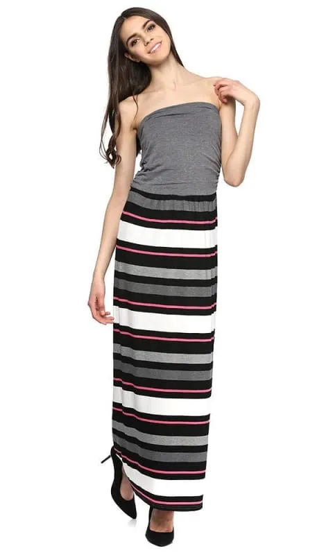 39157 striped strapless maxi dress