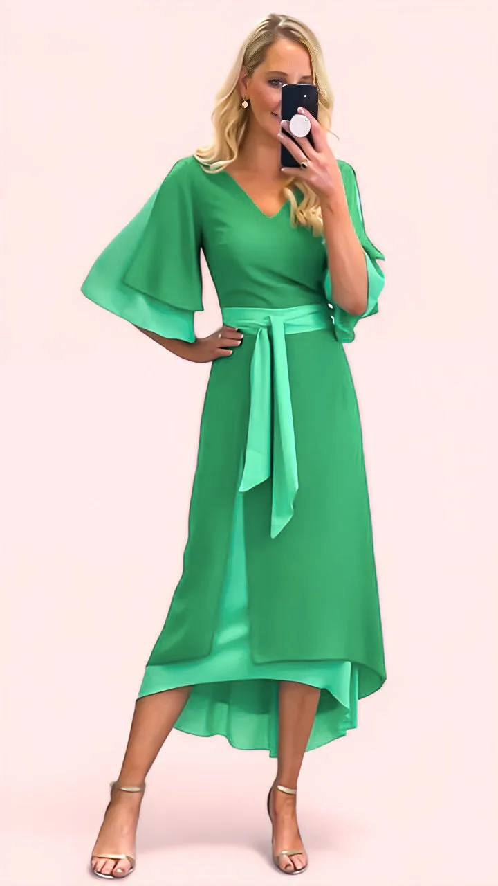 5-A1556 Cosima Green 2 Tone Flare Dress