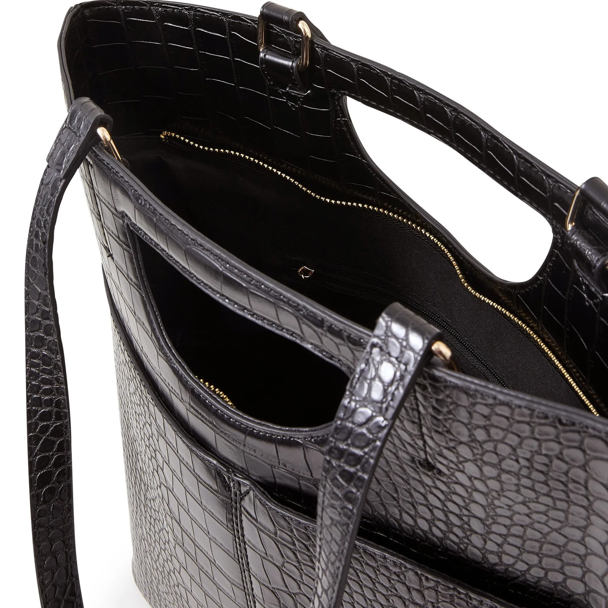 Accessorize London Women's Black
 Faux Croc Large Grab Bag Black