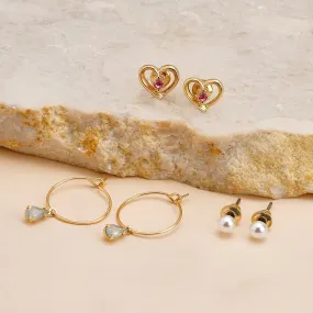 Accessorize London Women's Gold  Heart Stud And Hoops Pack of Three