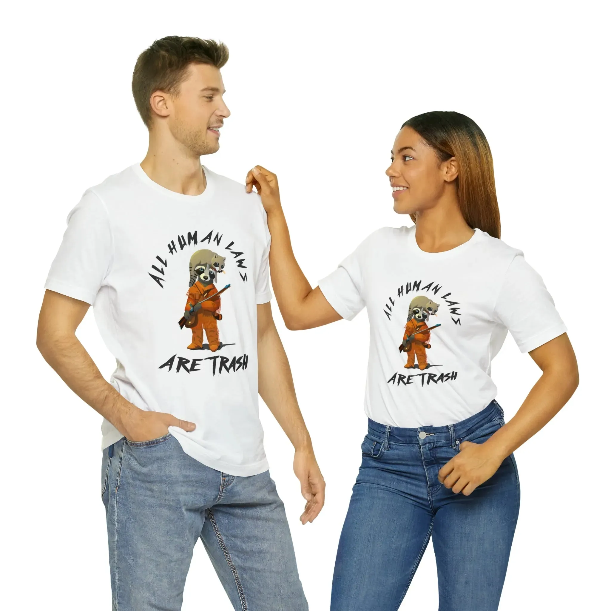 All Human Laws Are Trash Raccoon Unisex Jersey Short Sleeve Tee