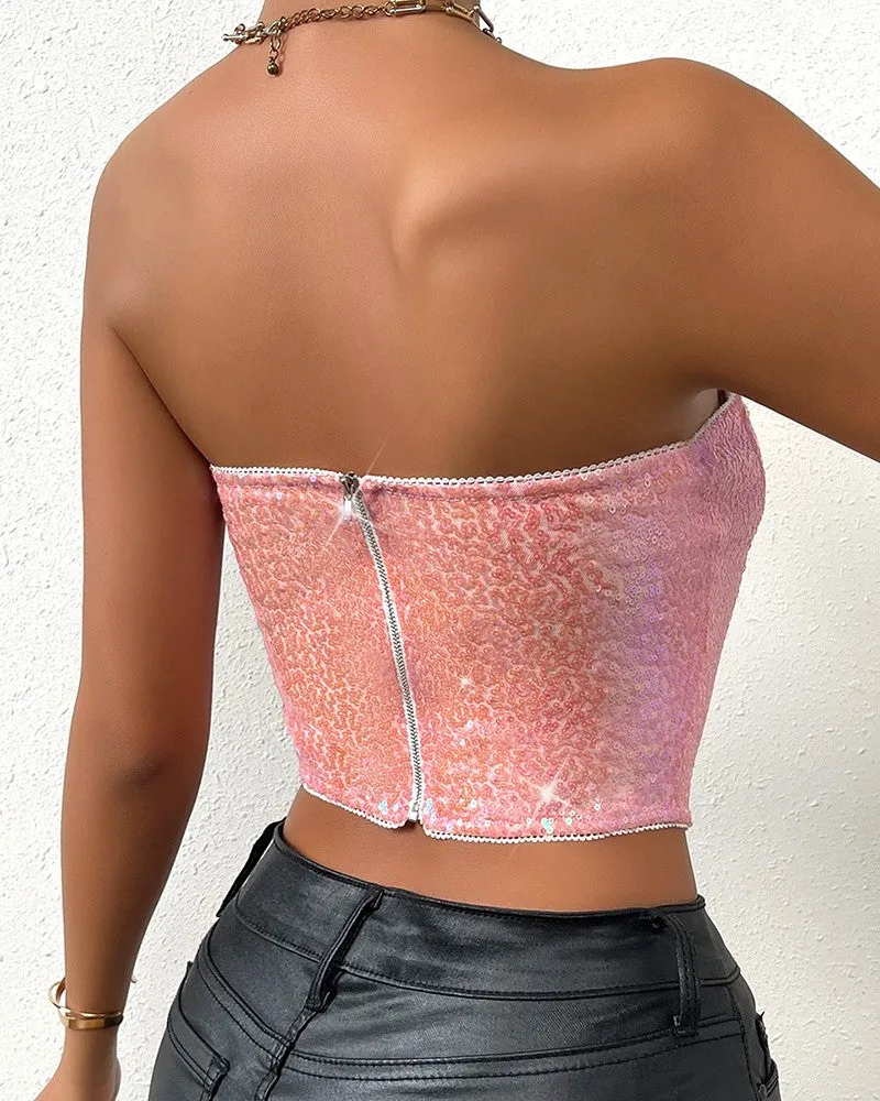 Allover Sequin Bandeau Corset Top