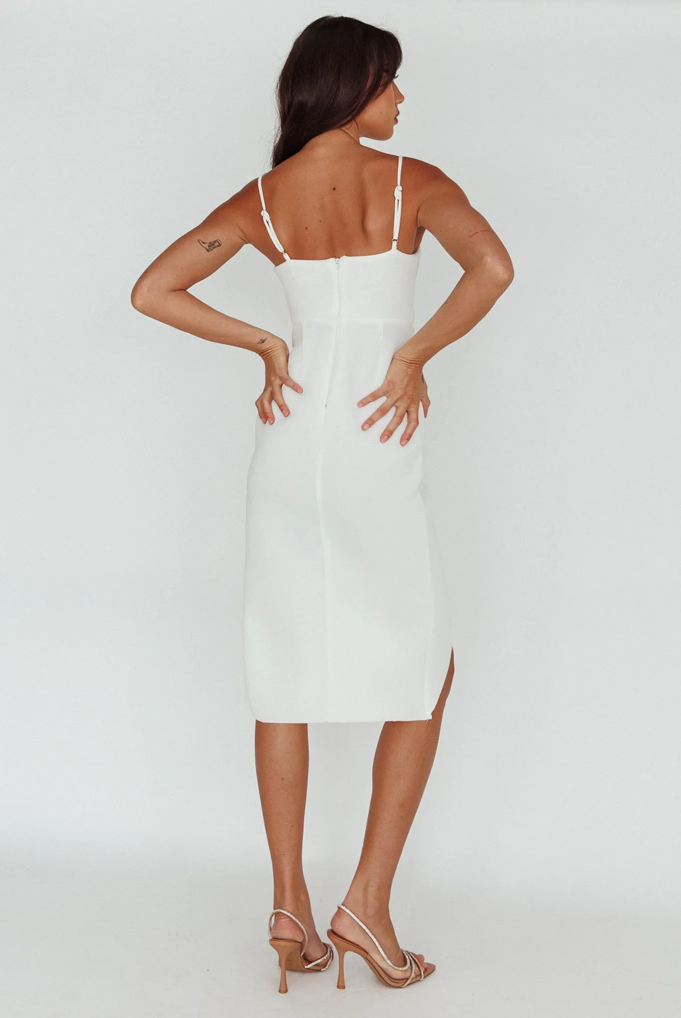 Amairani Cut-Out Bust Midi Dress White