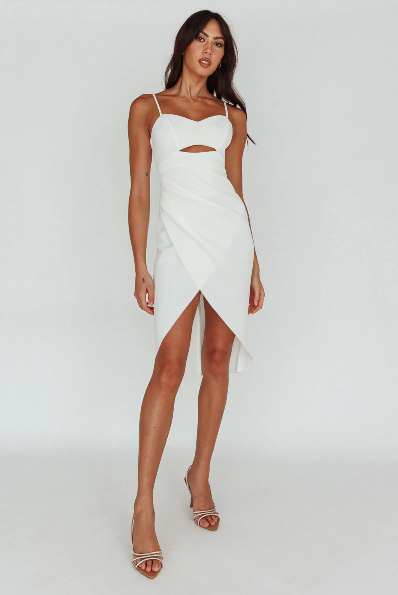 Amairani Cut-Out Bust Midi Dress White