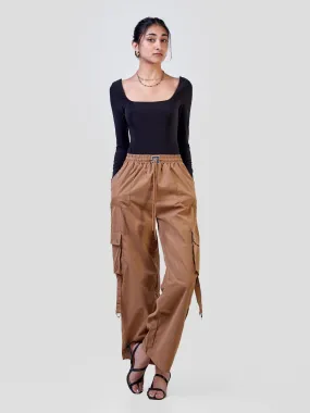 Anika Midi Rise ''Design'' Straight Fit Cargo Trousers - Khaki Brown