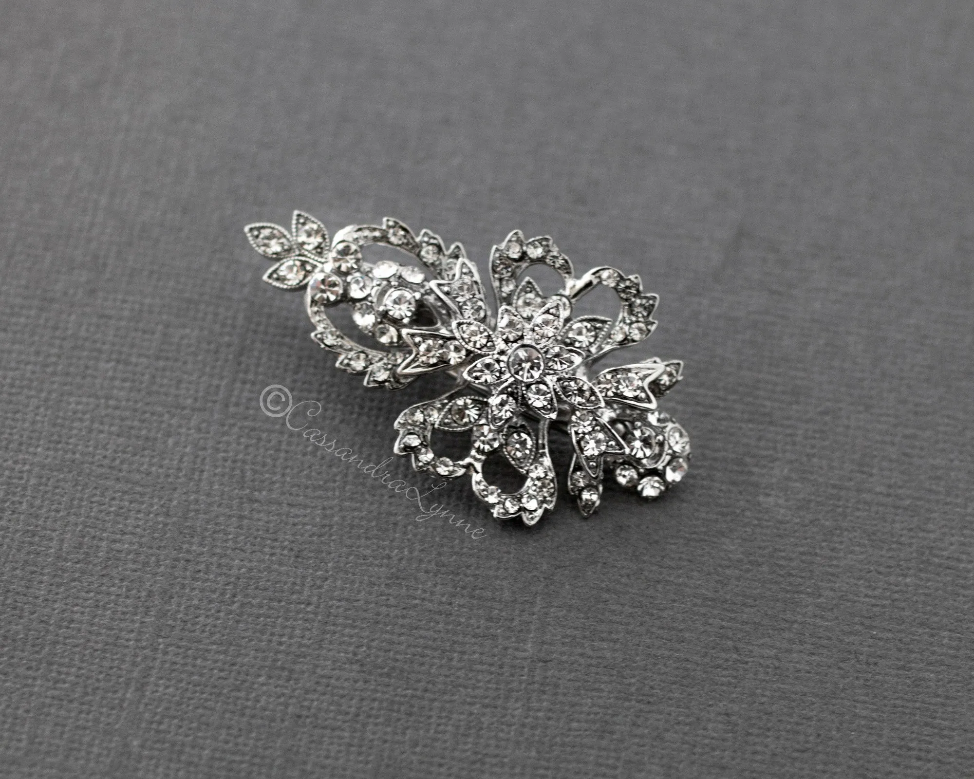 Antique Silver Crystal Mini Bridal Clip