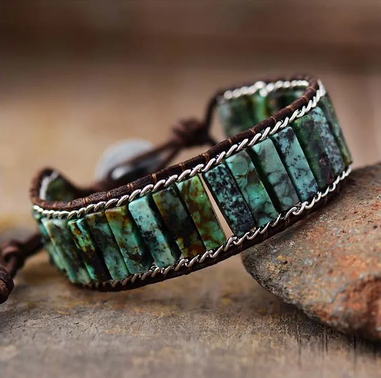 Aqua Jasper Tubestone Beaded Bracelet with chainlink