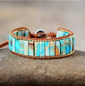 Aqua Jasper Tubestone Beaded Bracelet with chainlink