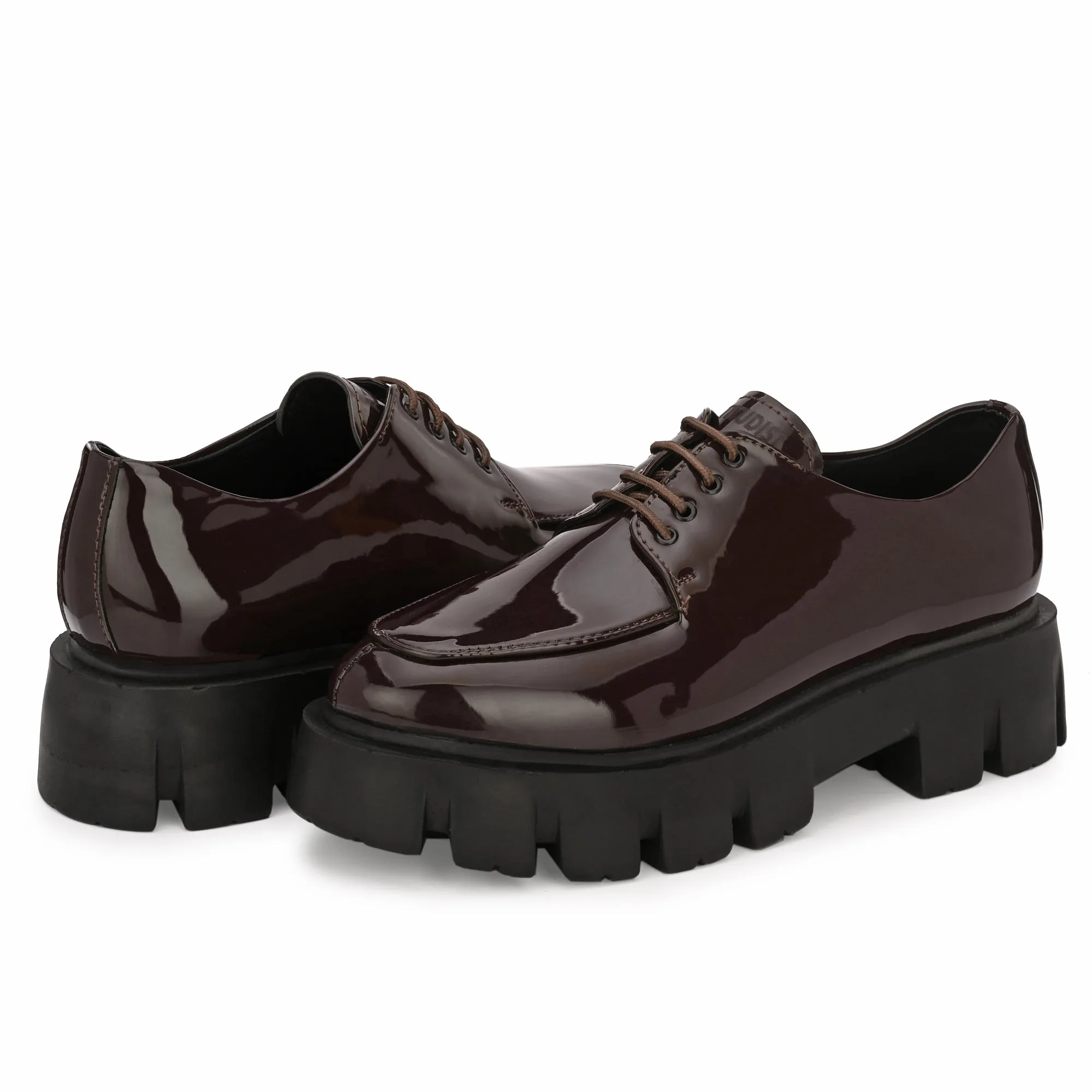 Attitudist Unisex Glossy Brown High Heel Derby Shoes