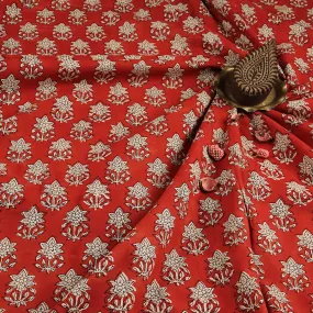 Bagru Flower Butti Red Hand Block Printed Cotton Fabric