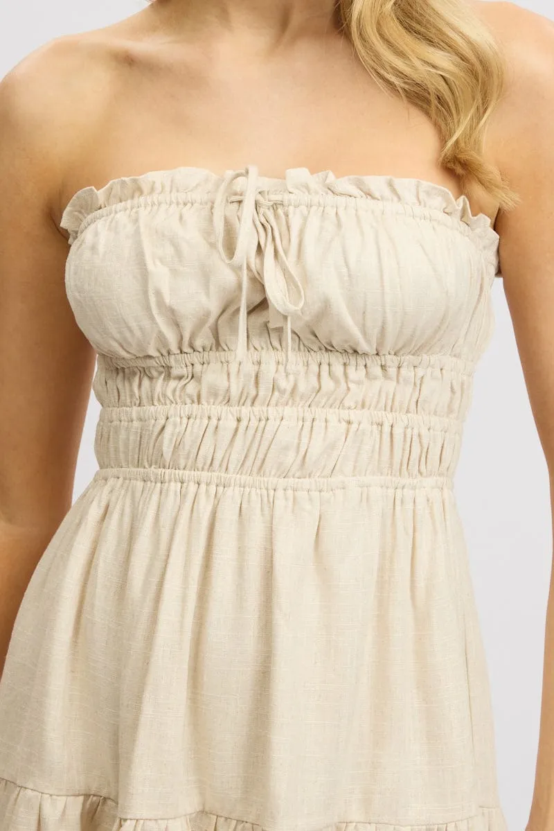 Beige Strapless Dress Mini