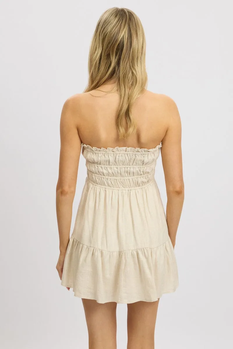 Beige Strapless Dress Mini