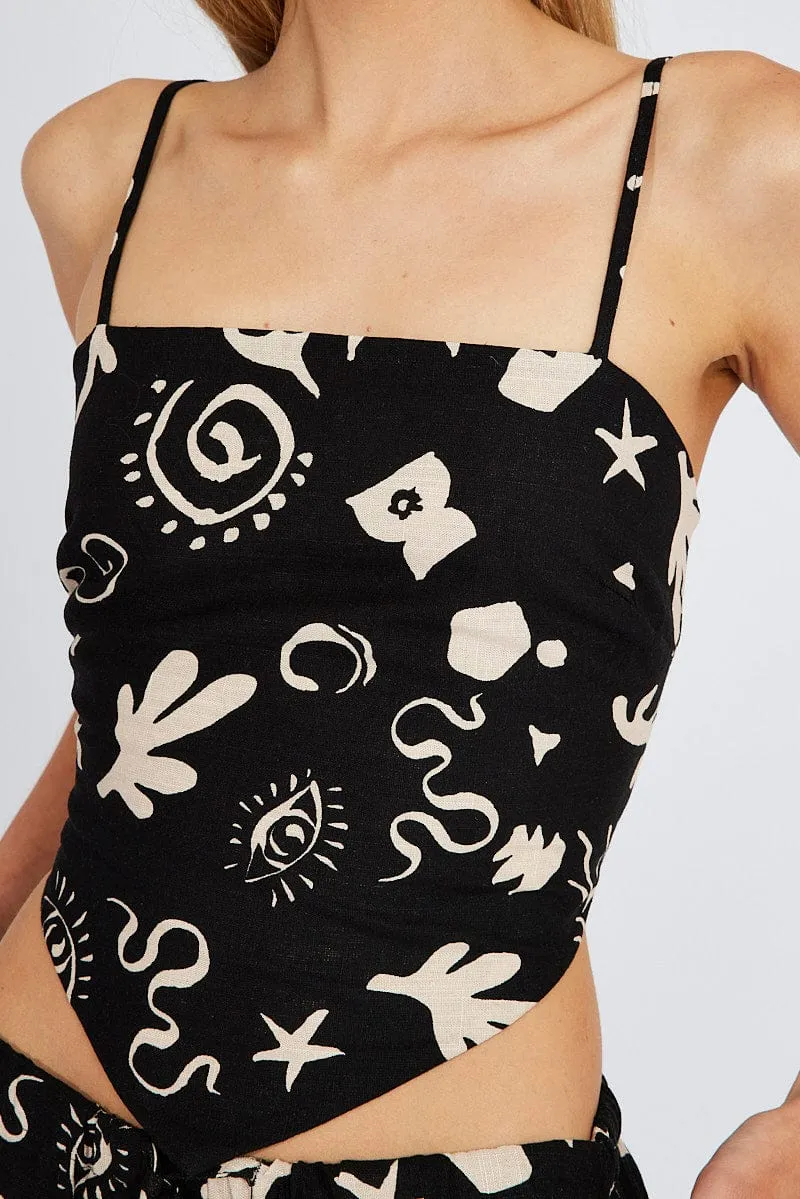 Black Abstract Scarf Cami Top Singlet