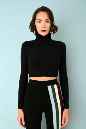 Black EcoMerino Long Sleeve Crop Turtleneck