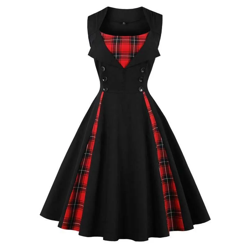 Black Red Plaid Retro Dress SD00554