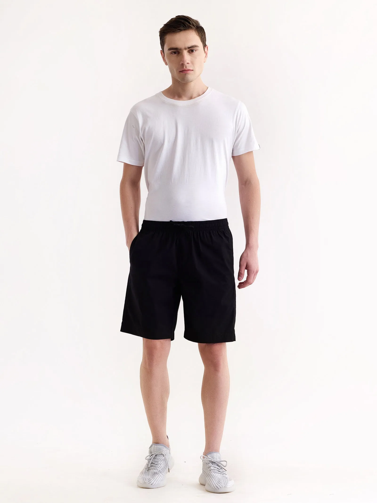 Black Solid Stretch Short