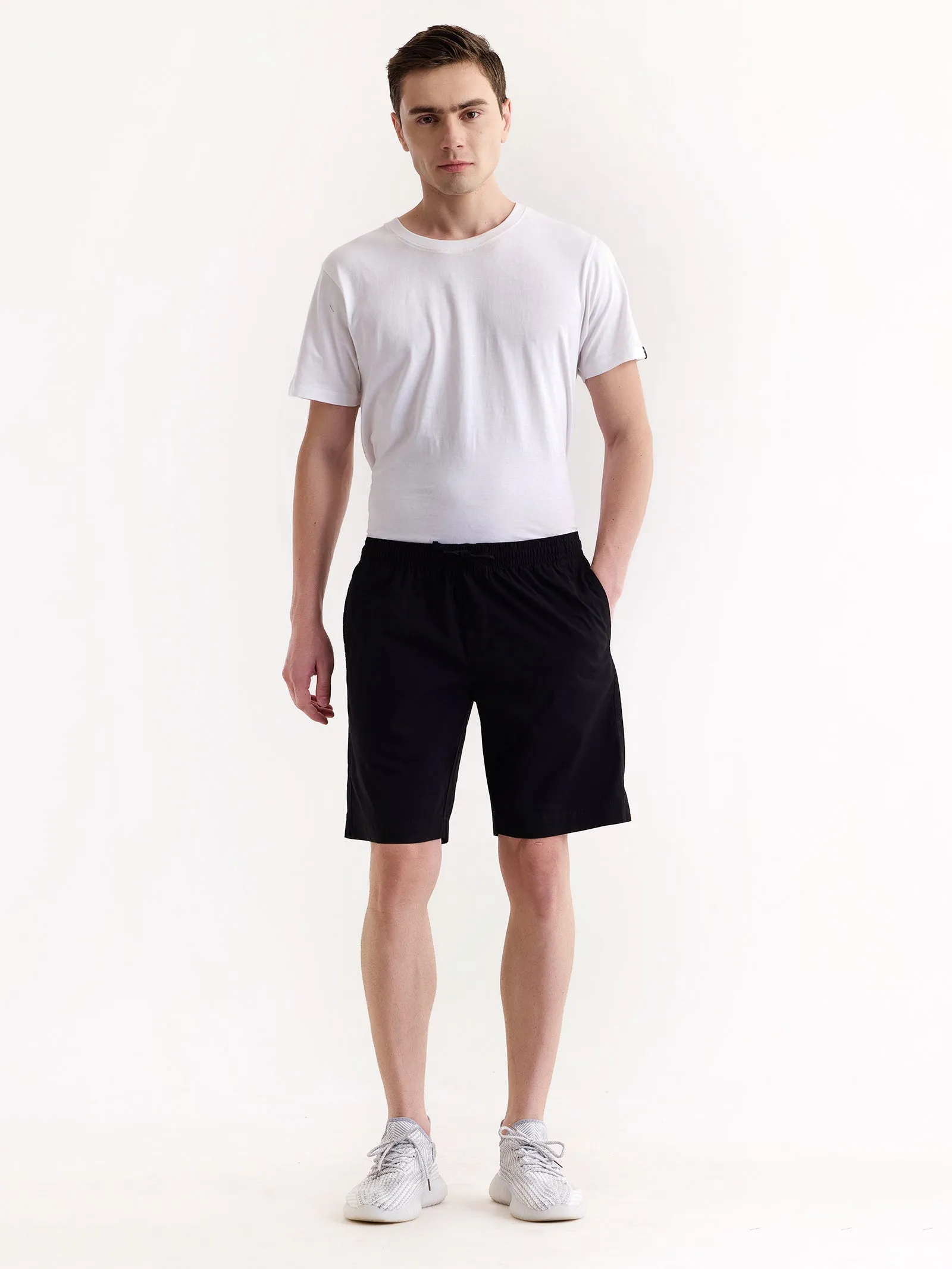 Black Solid Stretch Short