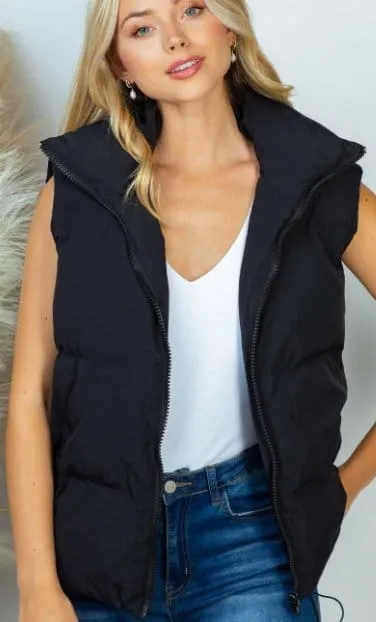 Black Solid Woven Vest