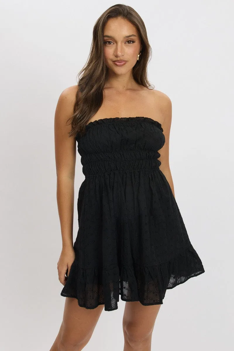 Black Strapless Dress Eyelet Fabric