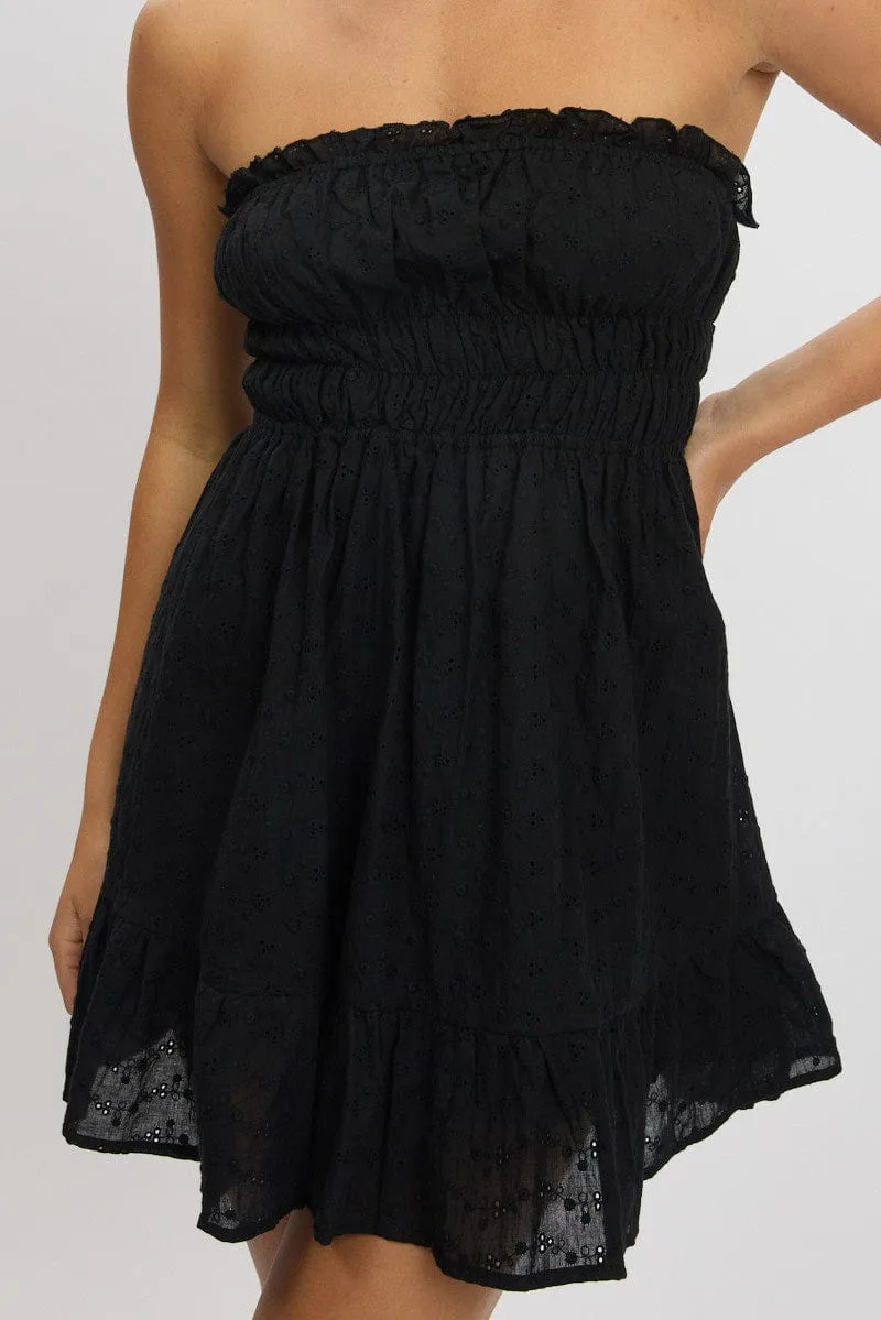 Black Strapless Dress Eyelet Fabric