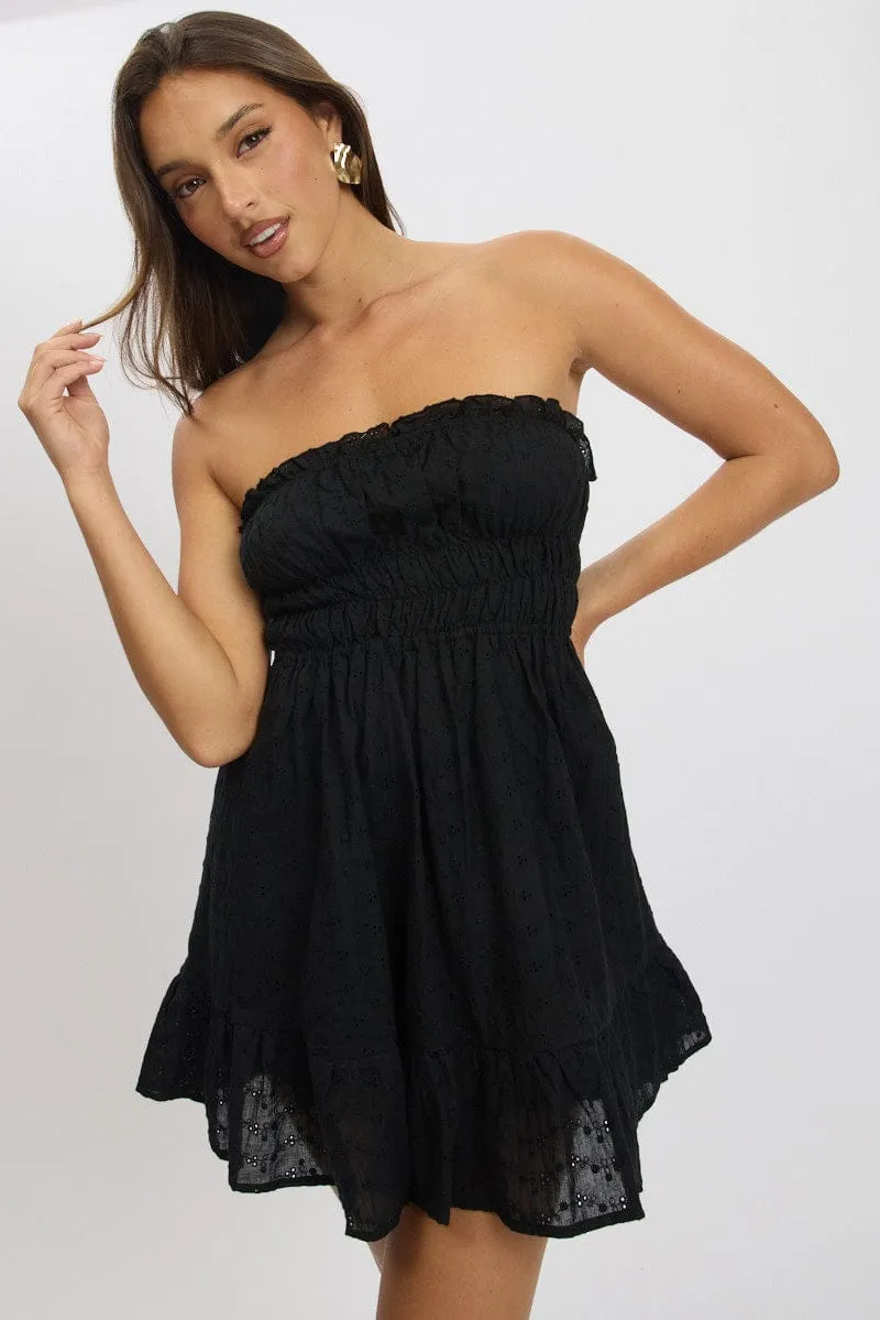 Black Strapless Dress Eyelet Fabric