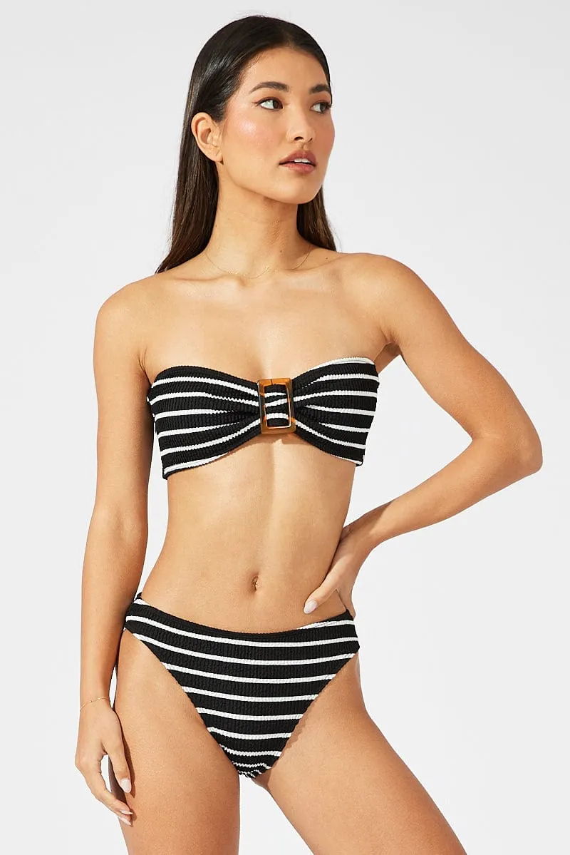 Black Stripe Textured Bandeau Bikini Set