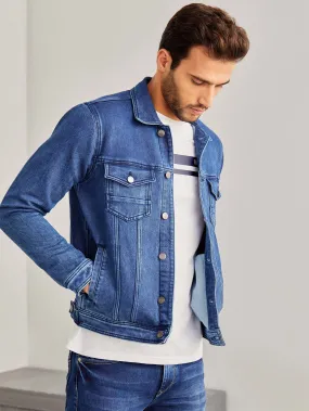 Blue Solid Denim Jacket