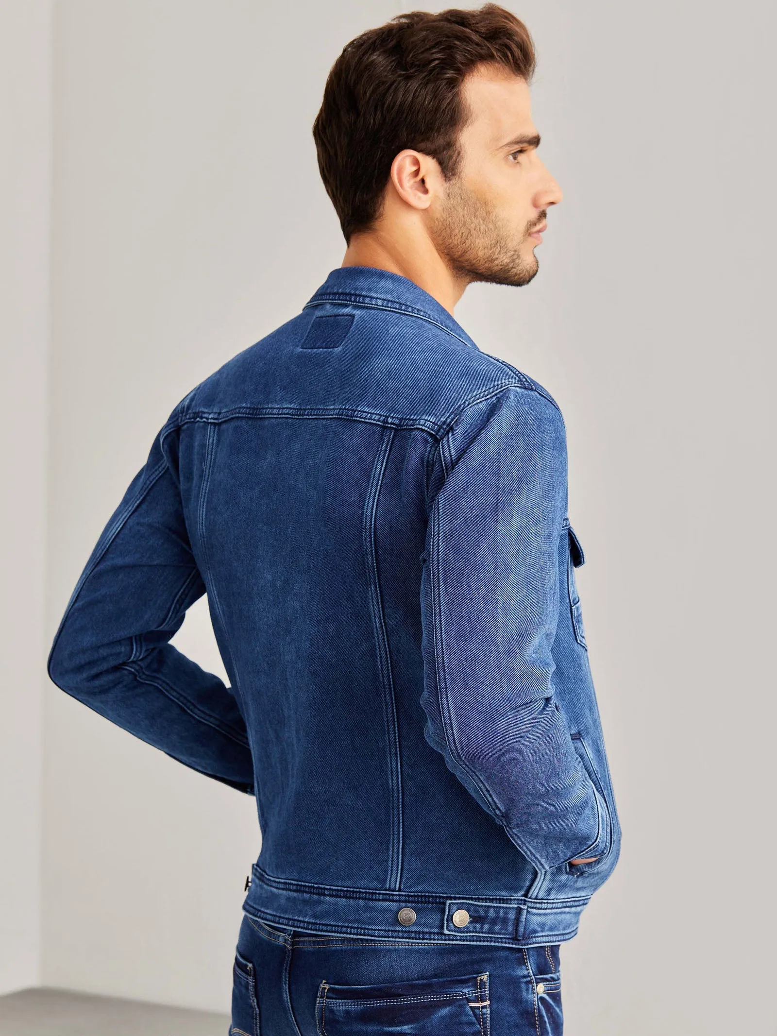 Blue Solid Denim Jacket