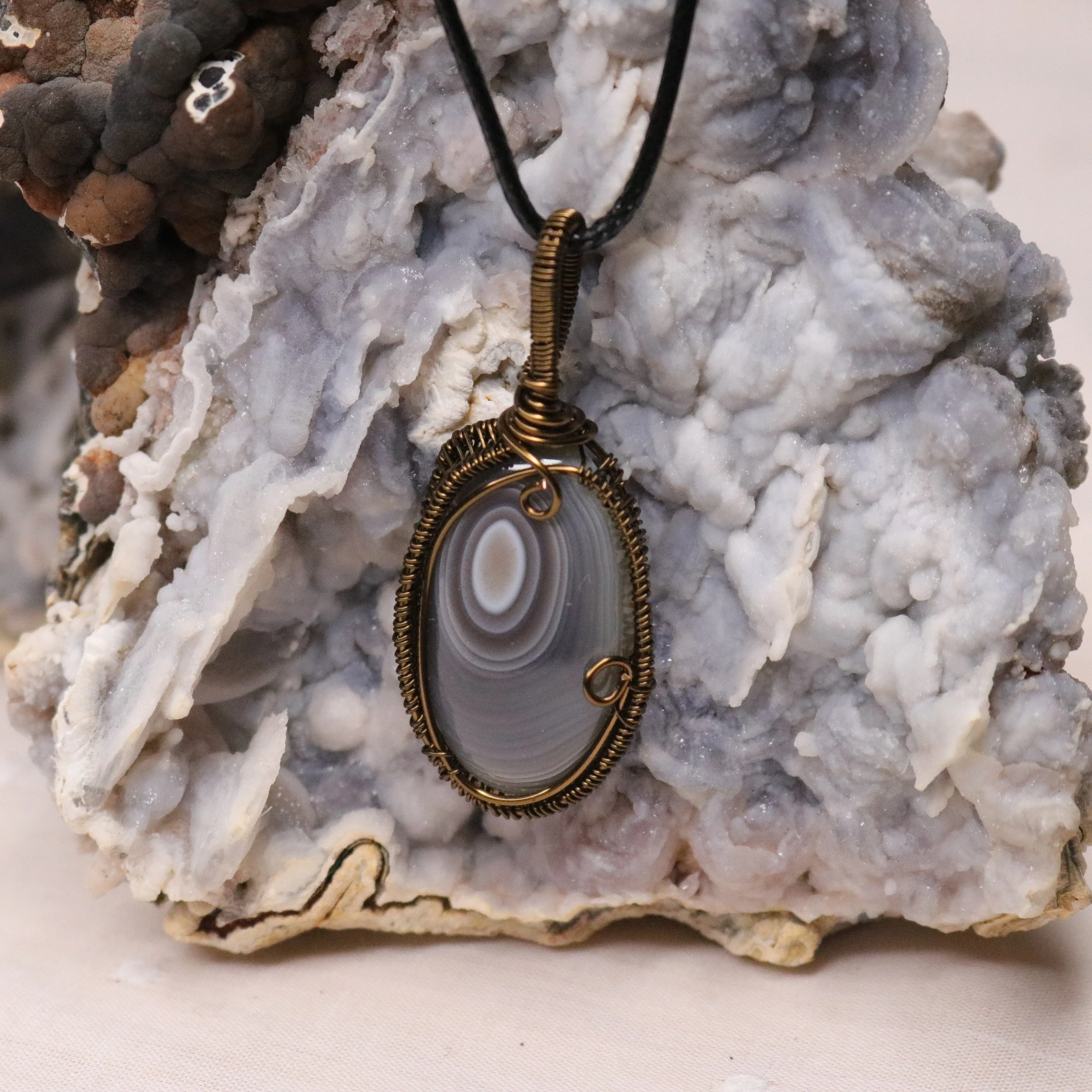 Botswana Agate Pendant with Antique Brass Wrap