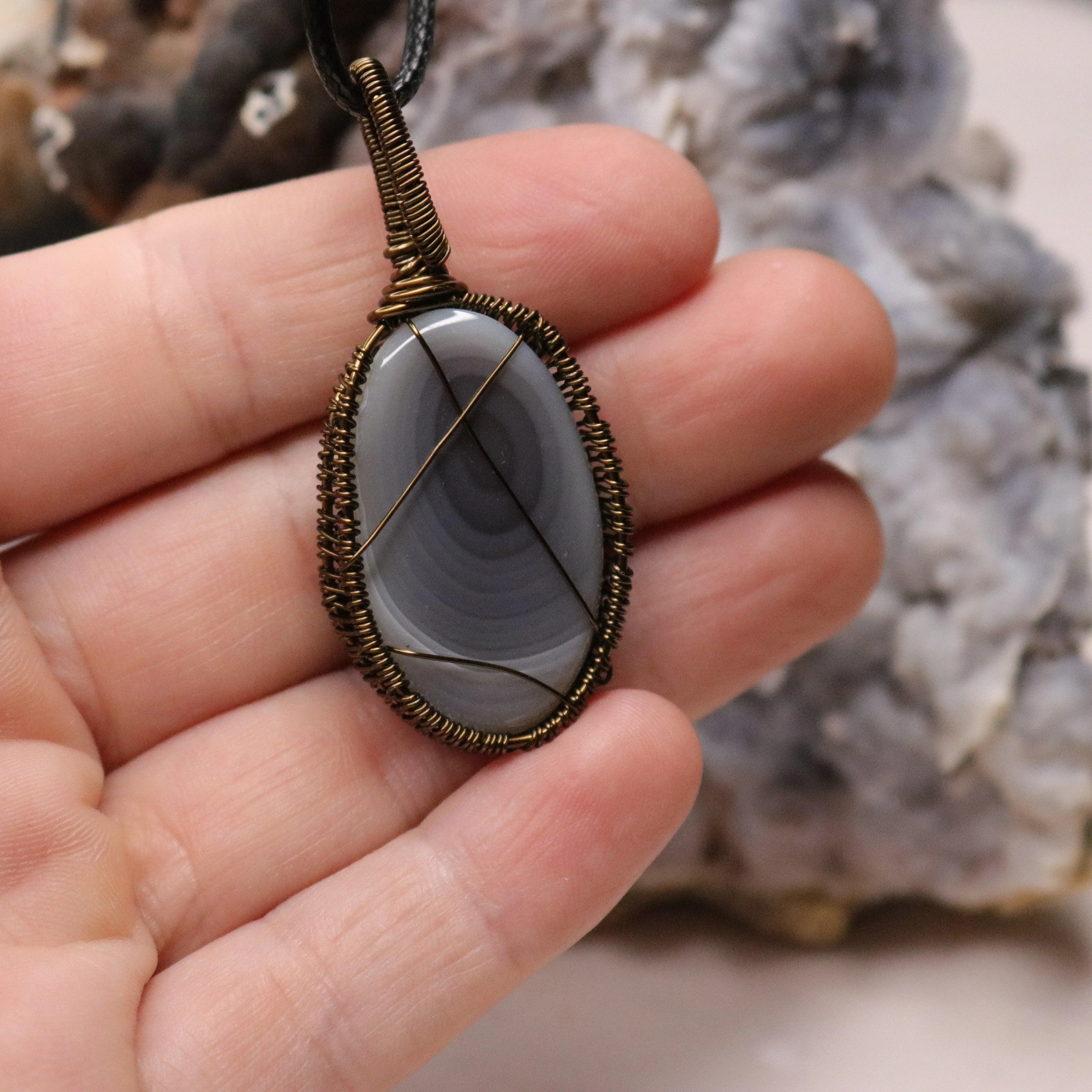 Botswana Agate Pendant with Antique Brass Wrap