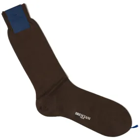 BRESCIANI Brown Wool Mid Calf Length Socks M-L