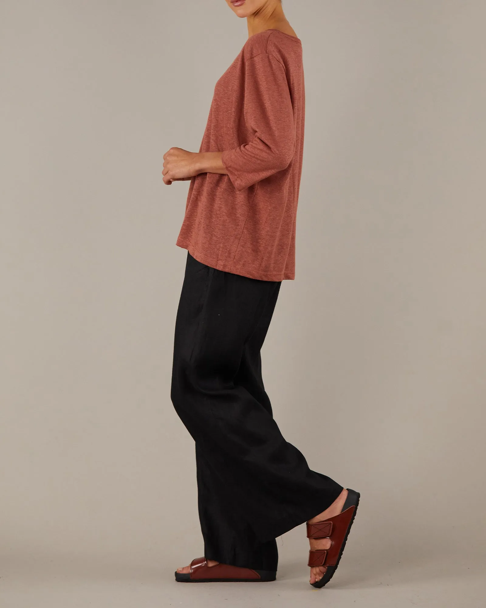 Bronte Linen Jersey Top - Rosewood