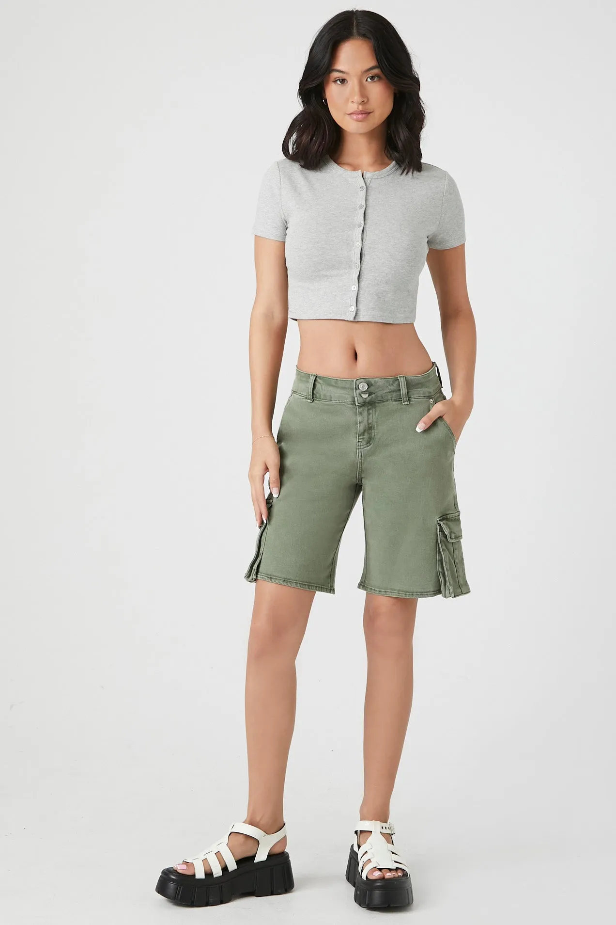 Button-Front Crop Top