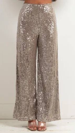 Cam High Waist Sequin Pants - Mocha