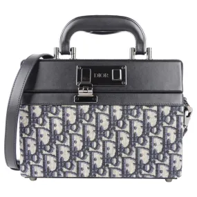 Christian Dior Oblique Monogram and Black Leather Two-Way Hard-Case Lock Handle Bag