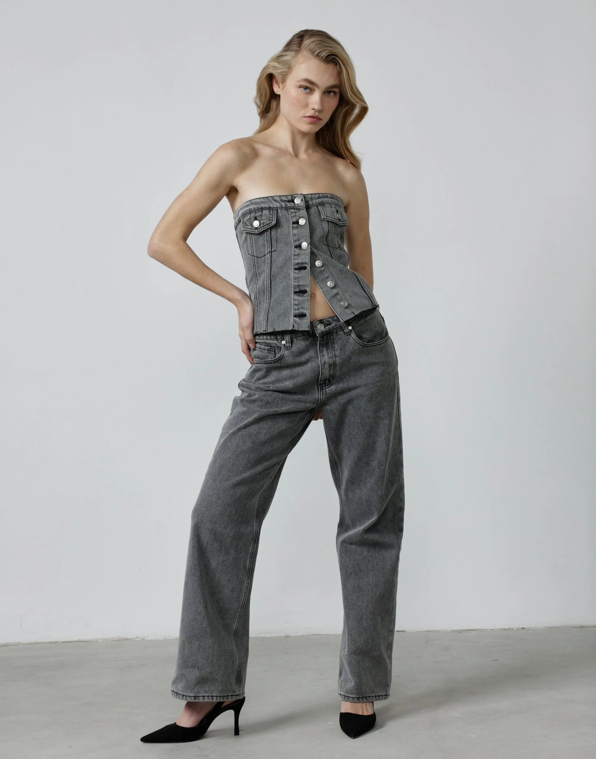 Collision Denim Corset Top (Acid Wash)