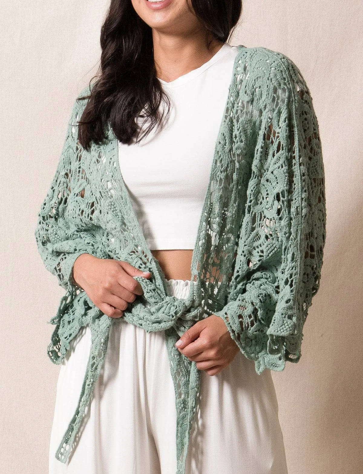 Cotton Lace Crochet Wrap - Mineral - As-Is-Clearance