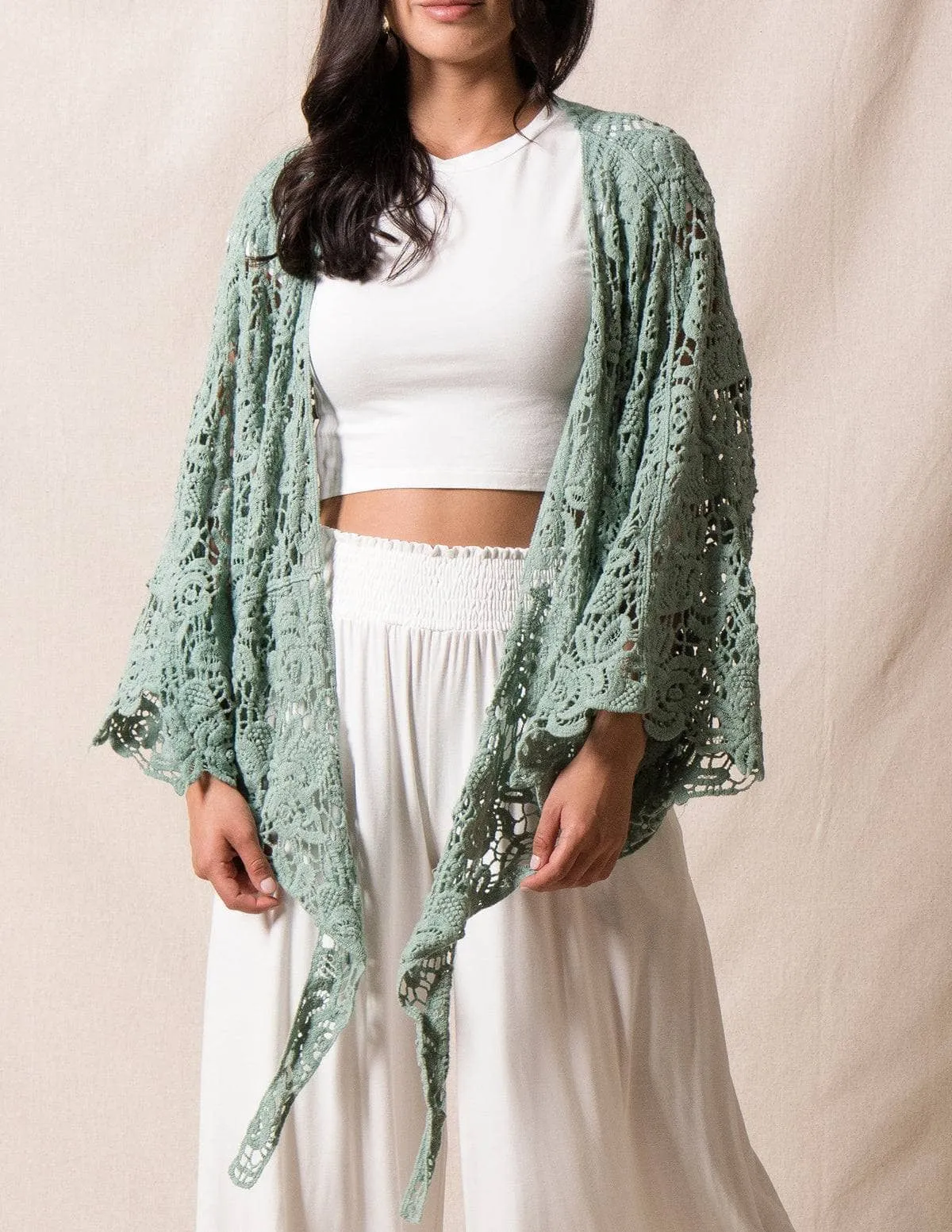 Cotton Lace Crochet Wrap - Mineral - As-Is-Clearance