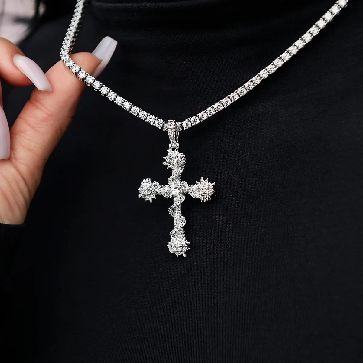 Crystal Iced Spiked Cross