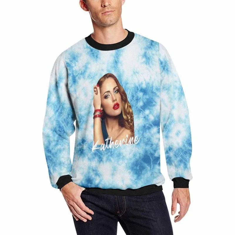 Custom Face&Name Blue Star Men's Crewneck Sweatshirt&2in1 Pockets Shorts Set